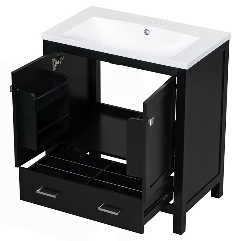 Meuble-lavabo de salle de bain avec lavabo simple, meuble-lavabo sous comptoir, armoire de rangement avec 2 portes et tiroir