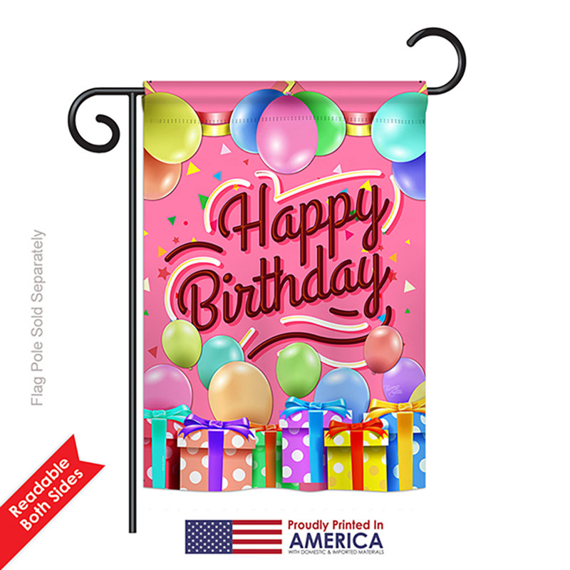 Drapeau de jardin 19 po x 13 po en polyester pour célébrer les occasions spéciales Happy Celebrate Happy Birthday