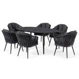 Priya 6 Seat Oval Dining Set in Charcoal