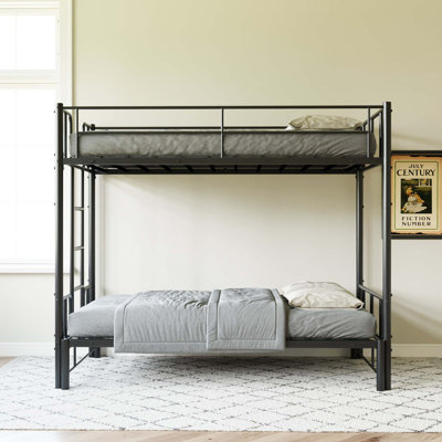 Space-Saving Convertible Metal Bunk Bed with Guardrail and Built-In Ladder