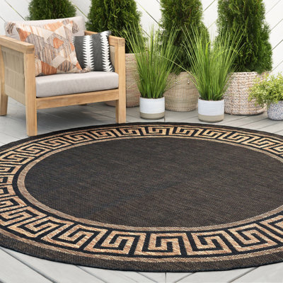 Tapis intérieur / extérieur noir / doré à motif géométrique Abrahams