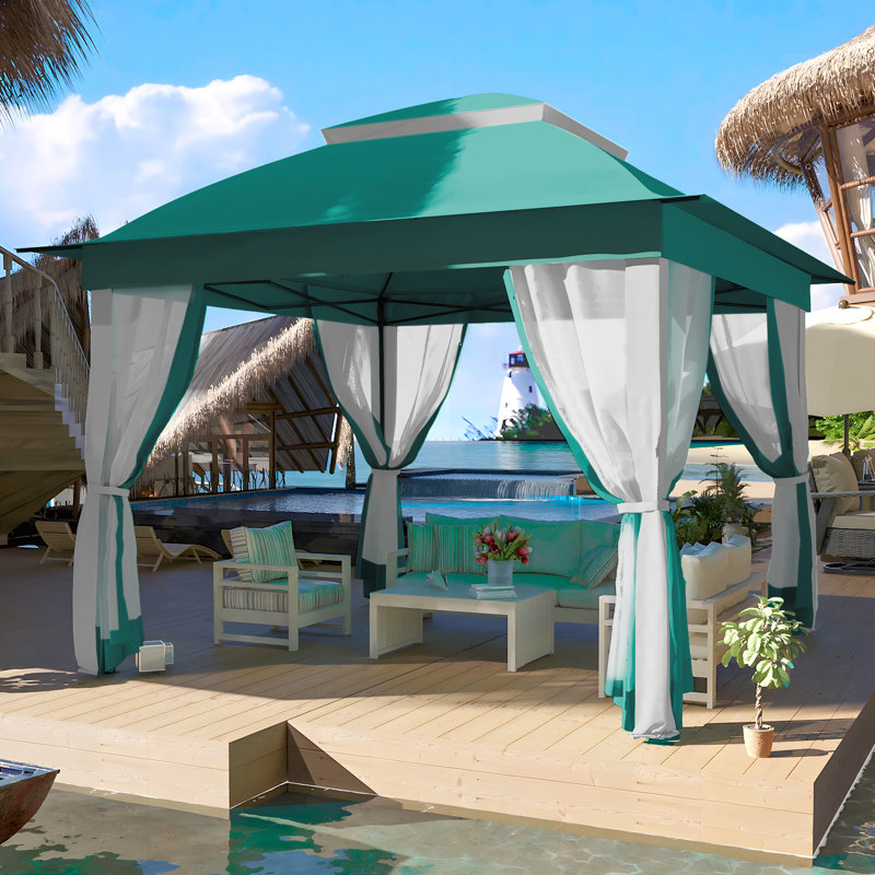 Green Stainless Steel Pop-Up Gazebo with Oxford Fabric Roof