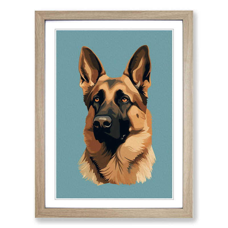 German Shepherd Minimalism - Framed Print, 64cm H x 46cm W, Oak Framed