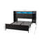 Structure de lit double avec station de charge USB, tête de lit avec rangement et base de lit plateforme en métal robuste et légère, aucun sommier requis-131281499