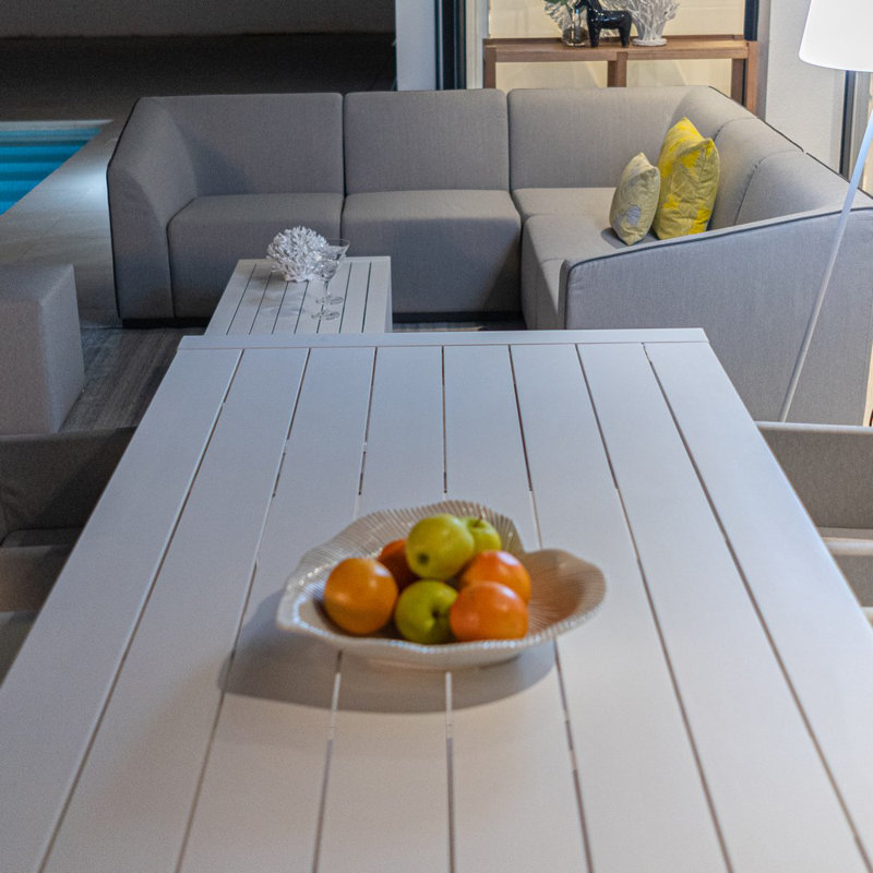Maclachlan Rectangular Metal Outdoor Dining Table , cm W 100cm cm D, White, 75cm H x 240cm W x 100cm D