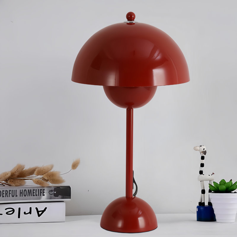 Modern Red Flower Cute Small Dome Shade Table Lamp,nordic Minimalist Mushroom Lamp Retro Nightstand Bedside Lamp Desk Lamp