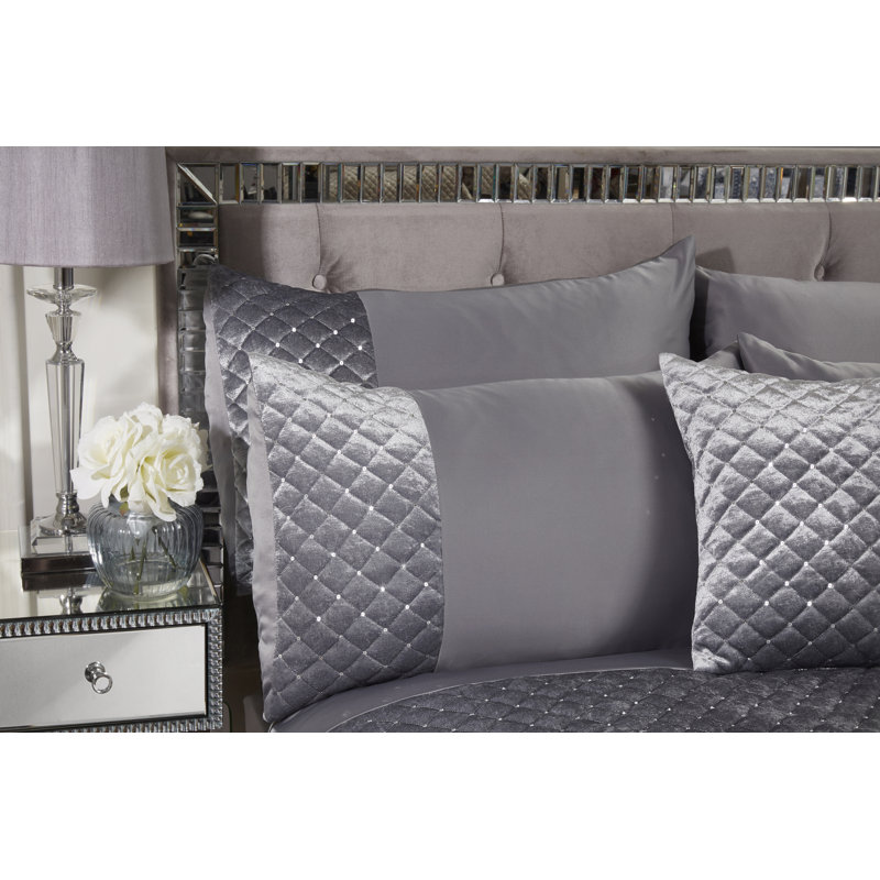 Glamour Microfiber Duvet Cover Set with Pillow Shams Included, Silver, King Duvet Cover + 2 Standard Pillowcases