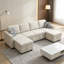 Off White Sackcloth 6-Piece Convertible Sofa Bed with Storage