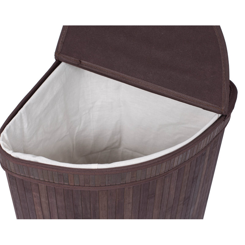 Panier à linge de coin BirdRock Home avec couvercle et doublure en tissu - bambou (brun foncé), Marron foncé