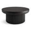 Table basse 33,5 "ronde cannelée avec plateau en grain de bois, plateau de table épaissi et base cylindrique, table de salon de style Mid-Century moderne-130839301