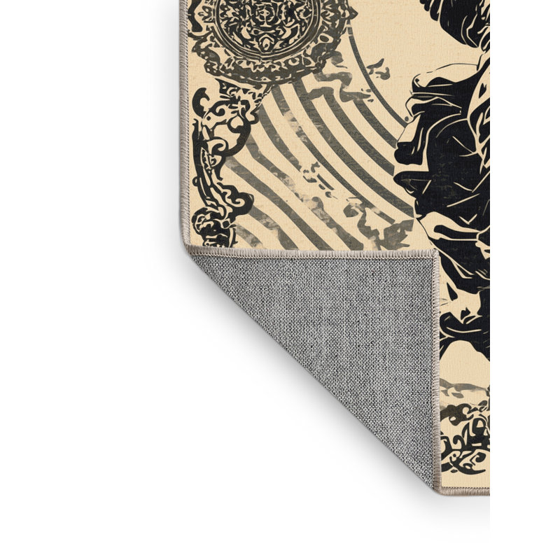 Tapis ornemental beige délavé à la machine Abaokoro, 2 x 5