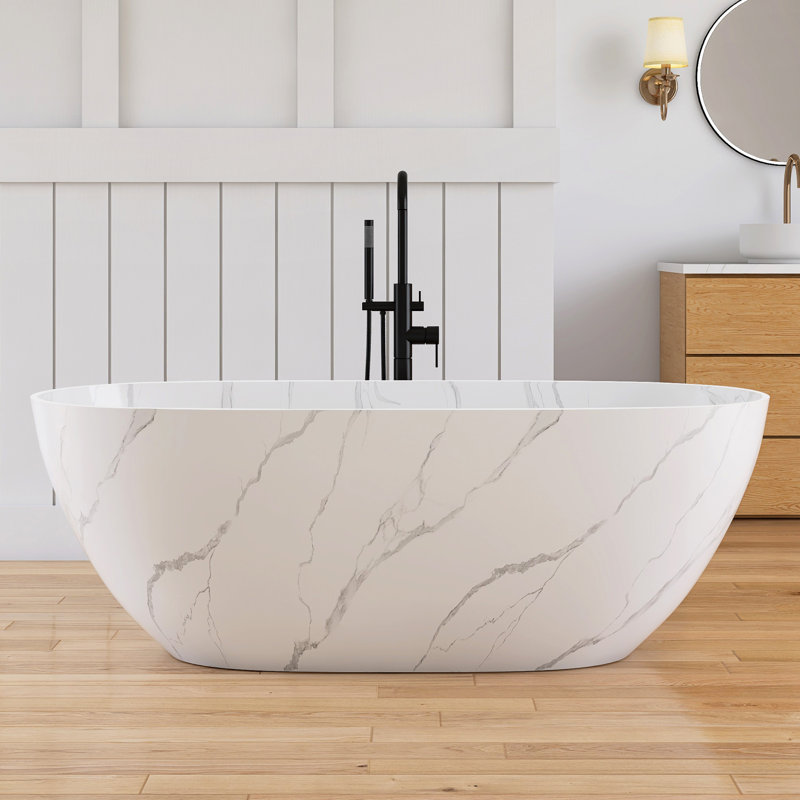 Baignoire de trempage autoportante en marbre Forma, Marbre blanc