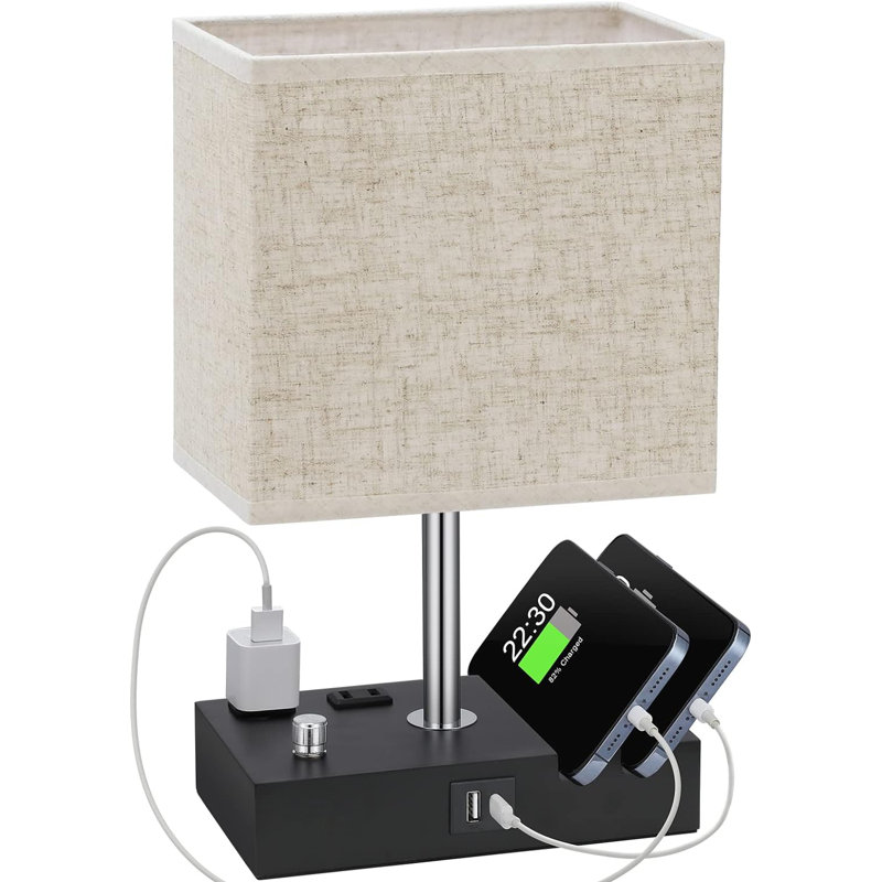 USB Table Lamp, Begie, 13.39" H x 4.69" W x 4.69" D