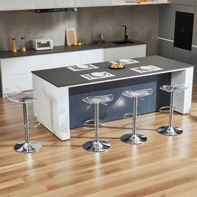 Ensemble de 4 tabourets de bar réglables en acrylique à hauteur réglable avec dossier bas pour la cuisine à domicile, argent