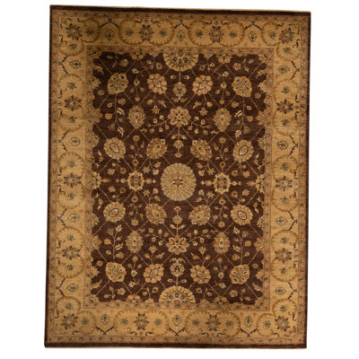 Tapis jaune foncé / brun de haute qualité noué à la main
