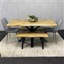 Wooden Brown Dining Table with 2 Benches and Grey Velvet Chairs