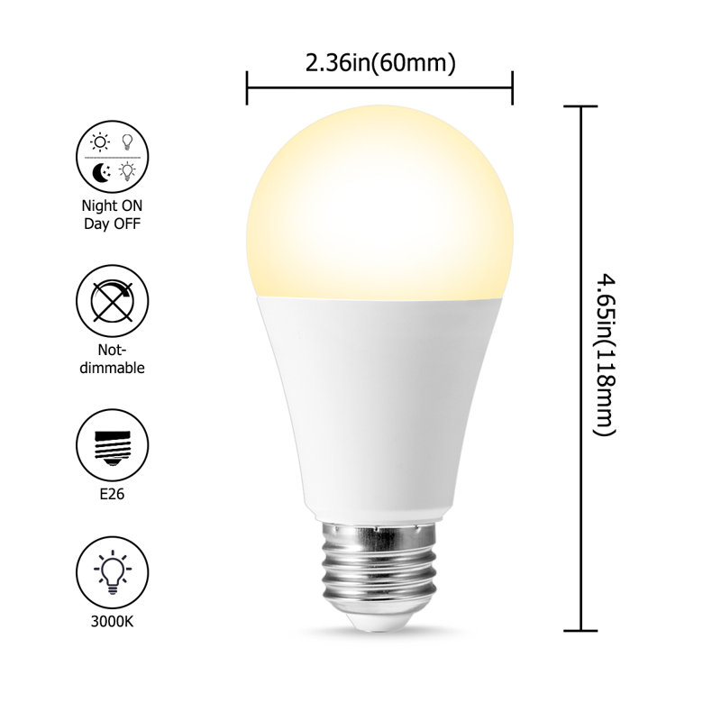 12 watts, ampoule DEL A19, crépuscule d'extérieur vers le bas, 3000