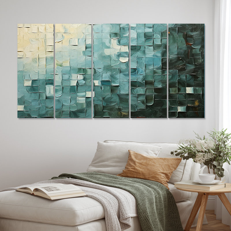 «Ephemeral Light Vintage Cubist Retro Abstract», reproduction d'art sur toile abstraite - 5 panneaux égaux