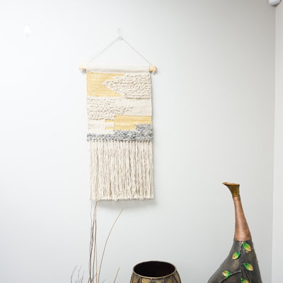 Applique murale en laine et coton macramé avec tringle incluse