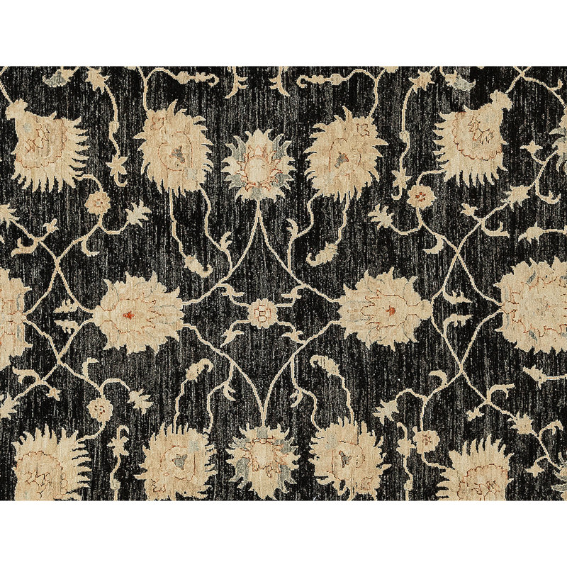 Tapis noir et beige noué à la main de haute qualité