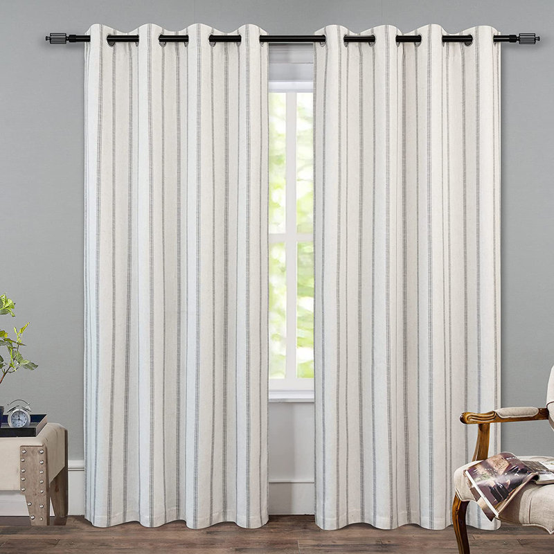 Blackout Curtain Pair, Gray Stripe/Light Linen, 52" W x 72" L