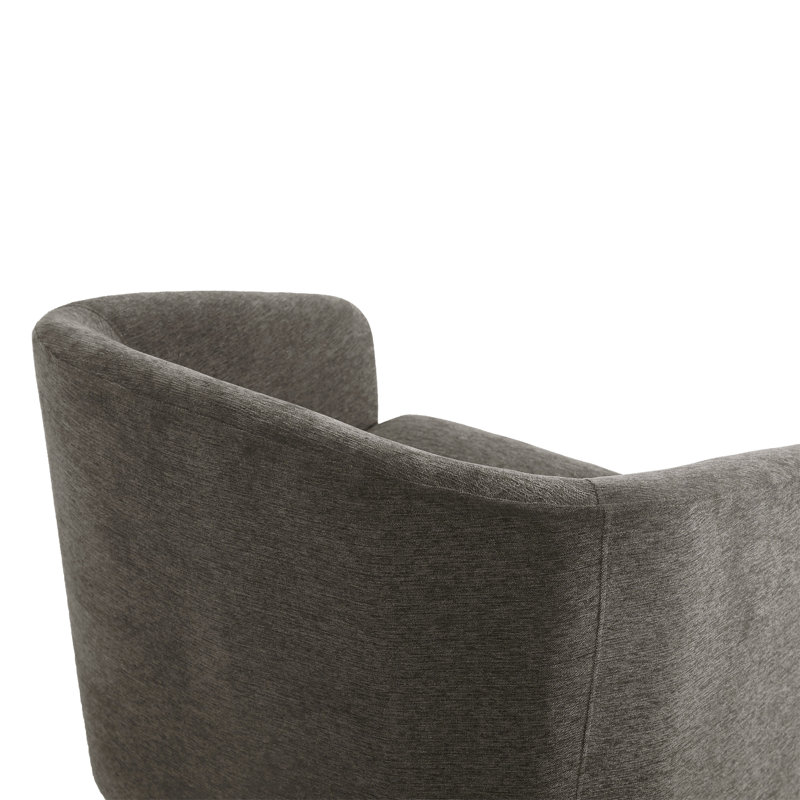 Fauteuil demi-tonneau pivotant en chenille brun clair avec base en bois massif Applewold, Chenille brun clair