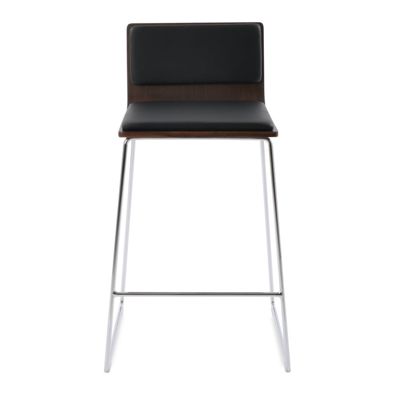 Tabourets Corona, Chrome chrome, Similicuir noir, Tabouret de bar (siège d'une hauteur de 29 po)