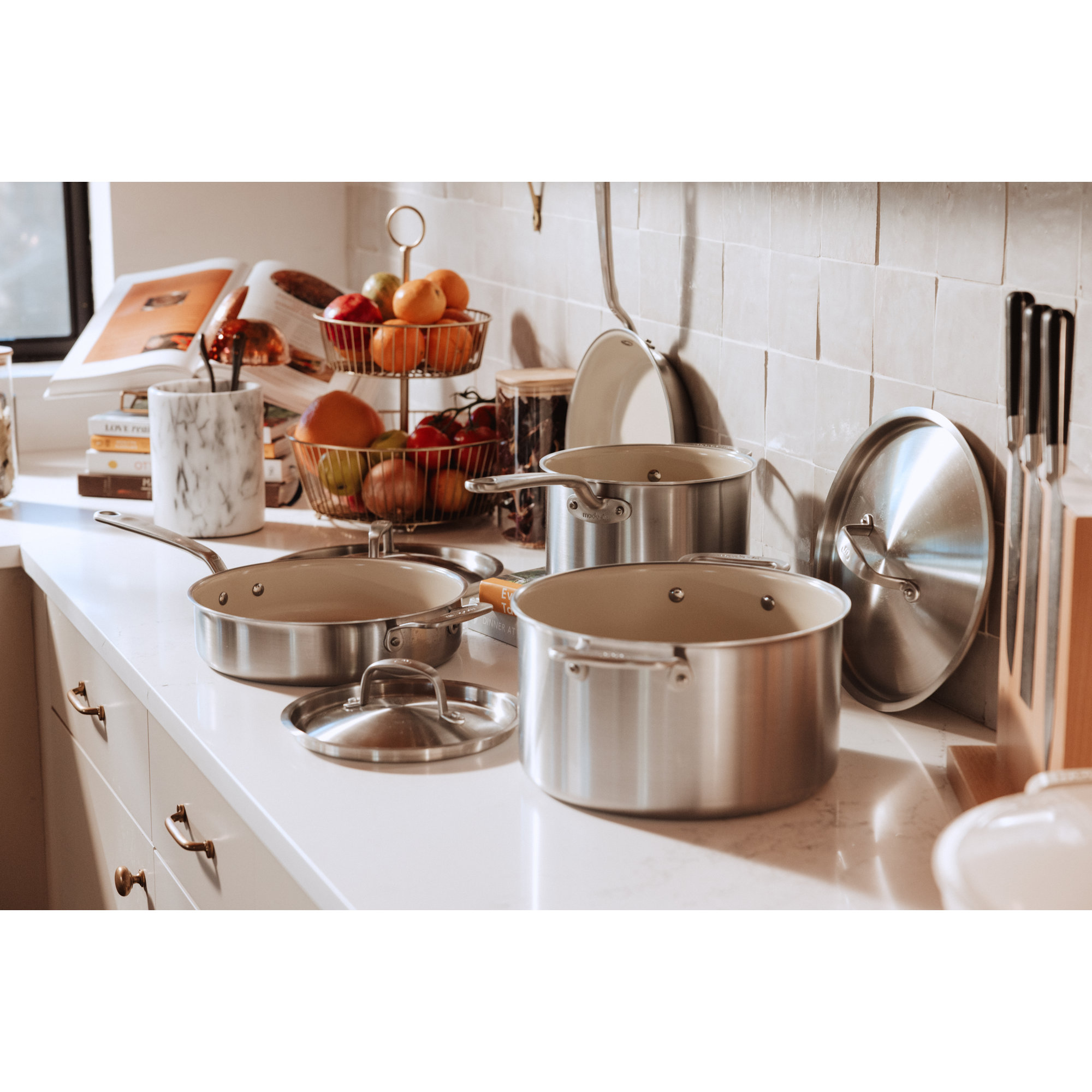 7PC CeramiClad Cookware Set (10in Fry, 4Qt Sauce, 3.5Qt Saute, 8Qt Stock)