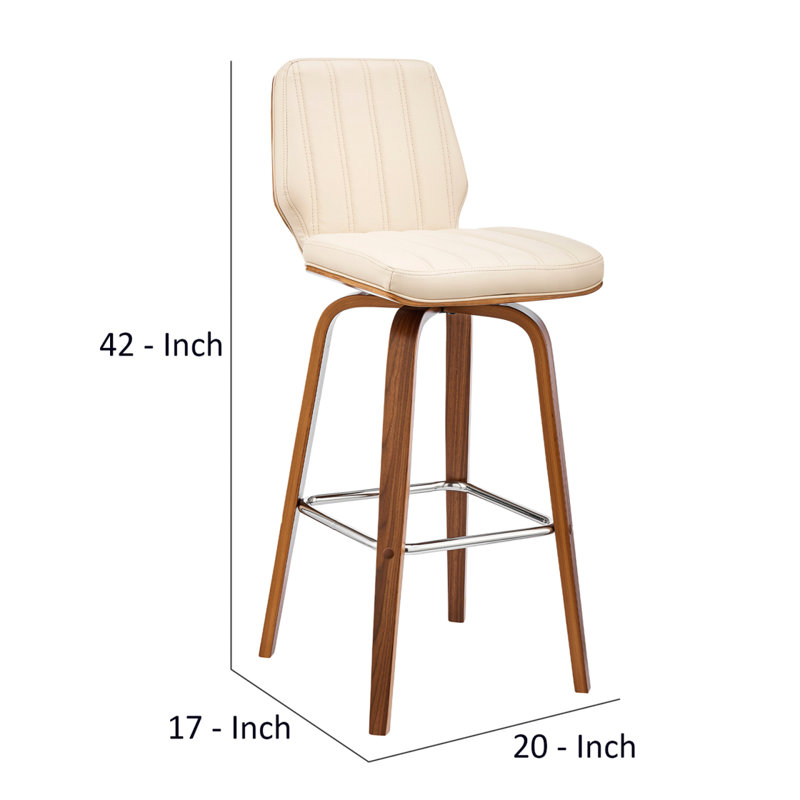 Tabouret de bar pivotant avec surpiqûres et support en bois