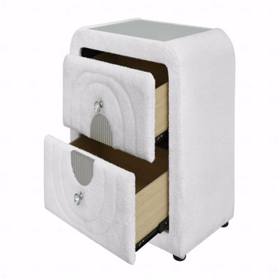White Teddy Sherpa & Chrome Nightstand