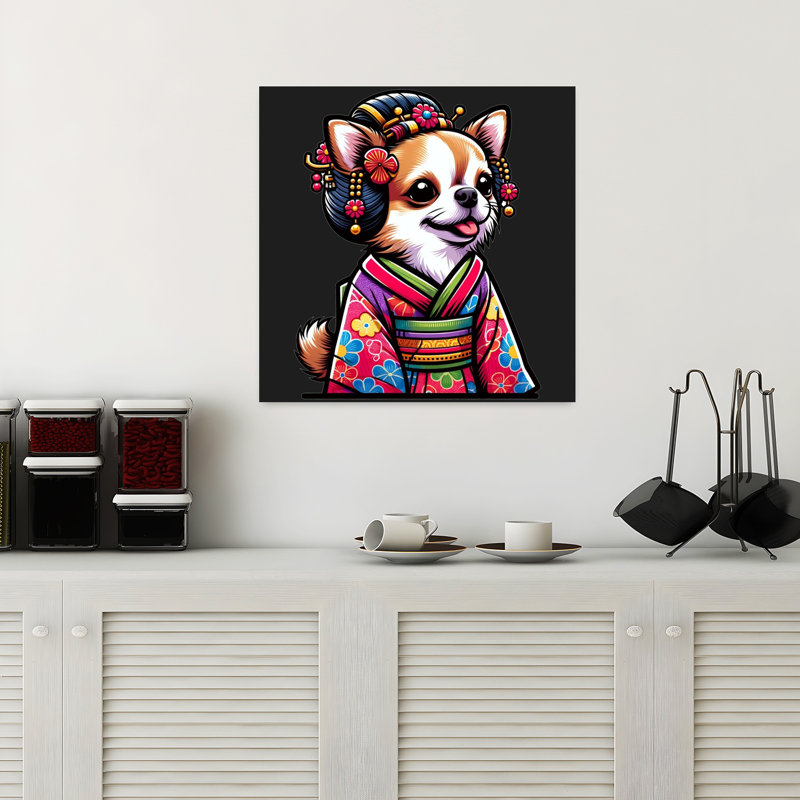 Art contemporain, art de chien traditionnel, H 18 po x l 18 po