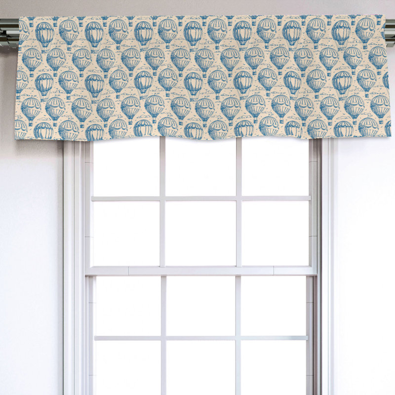 Blue Beige Balloon Print Satin Rod Pocket Valance