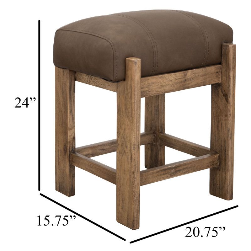 Tabouret de comptoir 24 pouces Eray, coussin de siège, bois de teck Eray, Brun amande, Brun tonneau
