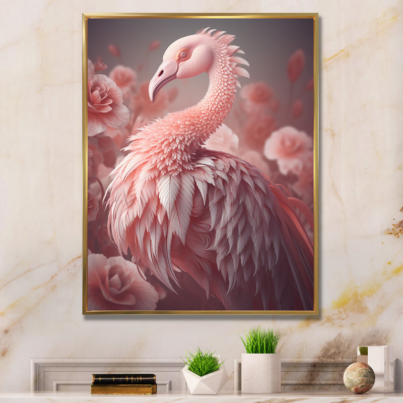 «Pink Flamino», photographie sur toile encadrée, H 32 po x l 16 po x P 1 po, Cadre flottant doré
