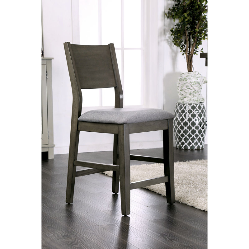 Chaises de salle à manger modernes en bois massif gris, rembourrées, hauteur du comptoir, avec dossier à panneaux (lot de 2) pour des repas décontractés - Pièce