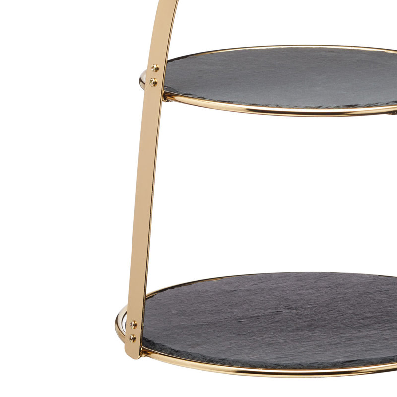 Artesá 2-Tier Brass Cake Stand with Round Slate Serving Platters