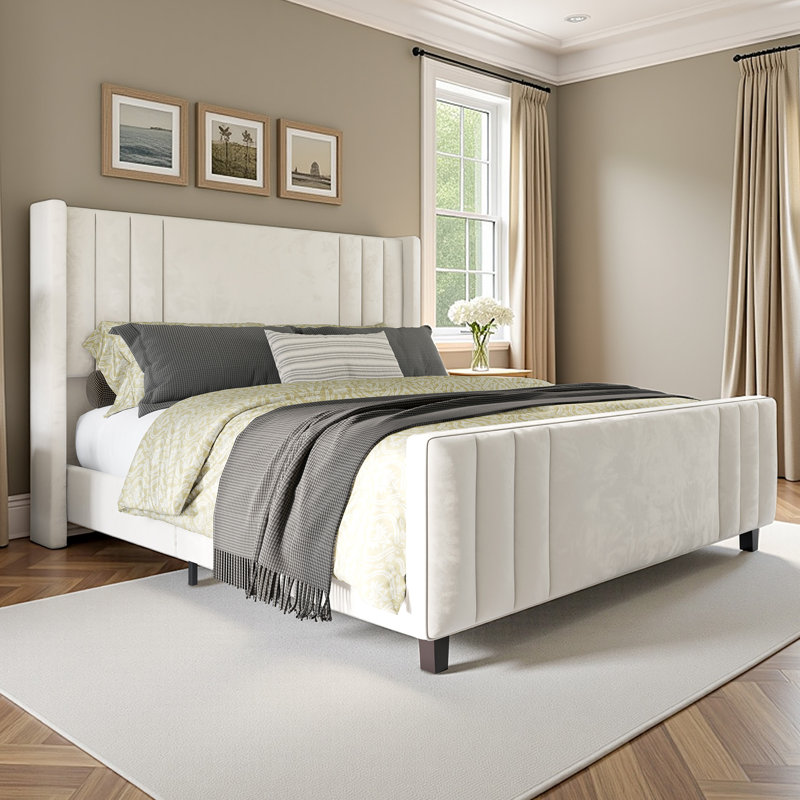 Aurieona Upholstered Platform Bed, Cream, King