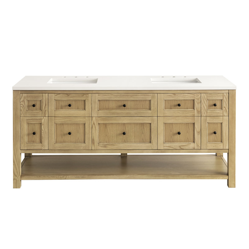 Breckenridge 72'' W Double Vanity, 8" Widespread, Light Natural Oak, White Zeus