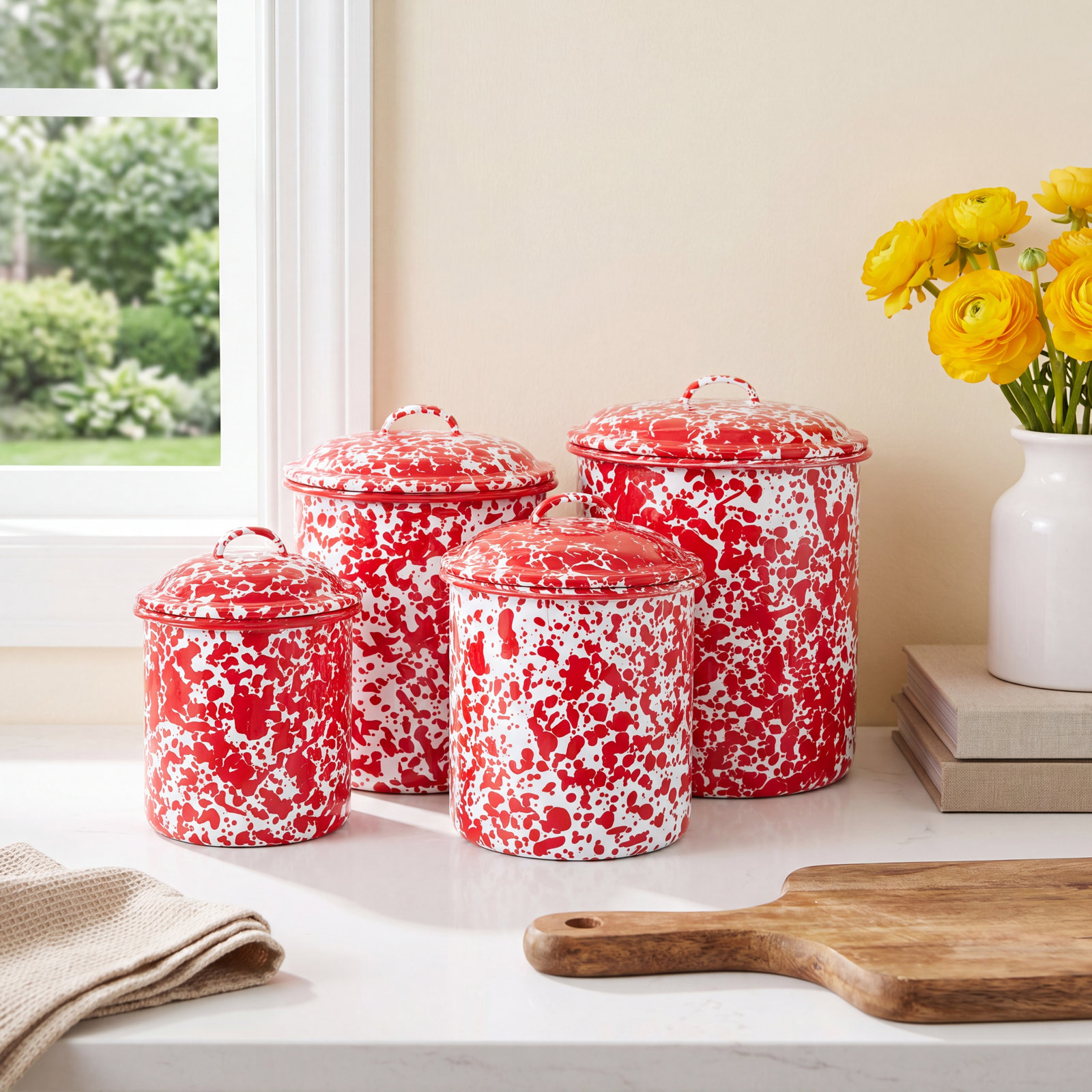 Crow Canyon Home 4-Piece Kitchen Canister Set, Red