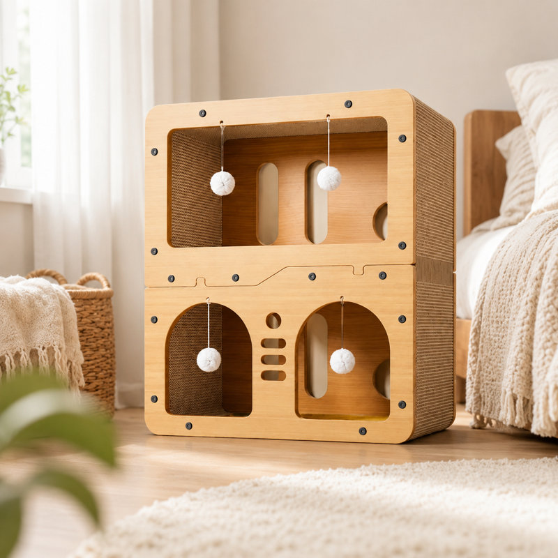 Grattoir pour chat en carton ondulé à 2 niveaux, lit de repos multifonctionnel pour petits chats, bloc-notes et boîte à courrier à griffer, jouet durable pour protéger les meubles des égratignures