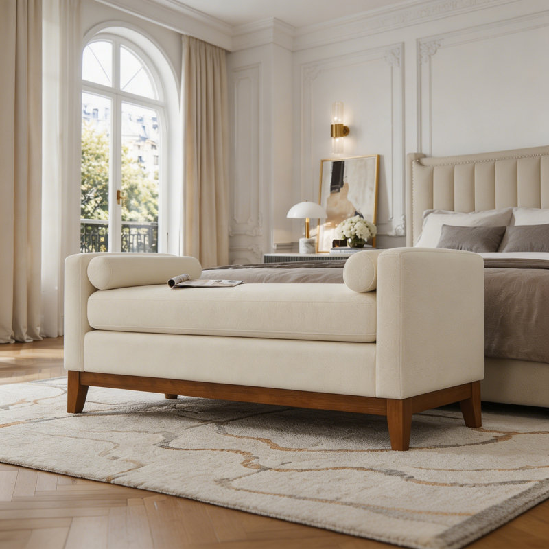 Grand repose-pieds rembourré en tissu avec coussins, Beige