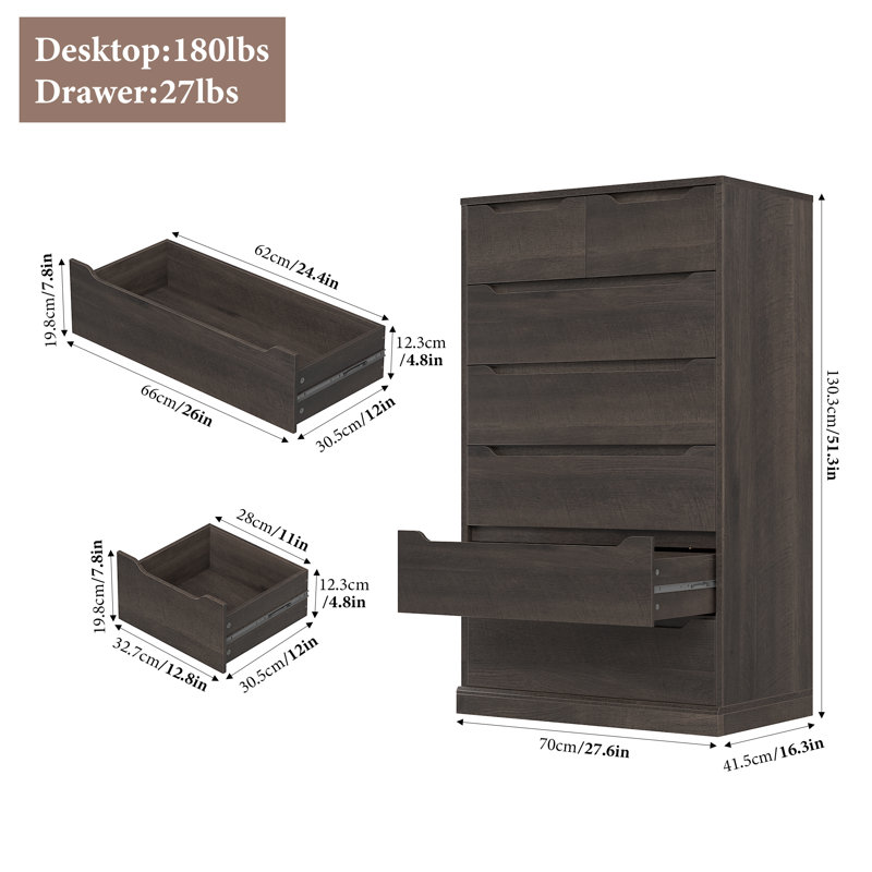 Commode 7 tiroirs, Marron foncé