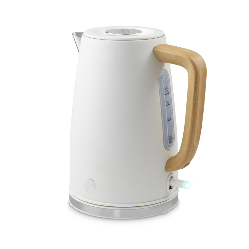 Swan SK19024 Fjord Jug Kettle with Rapid Boil, 360 Degree Swivel Base, Wood Effect Handle, 1.7L, 3000W, White