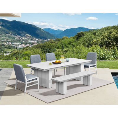 Ensemble repas 6 pièces avec banc et chaises rembourrées Vontrell