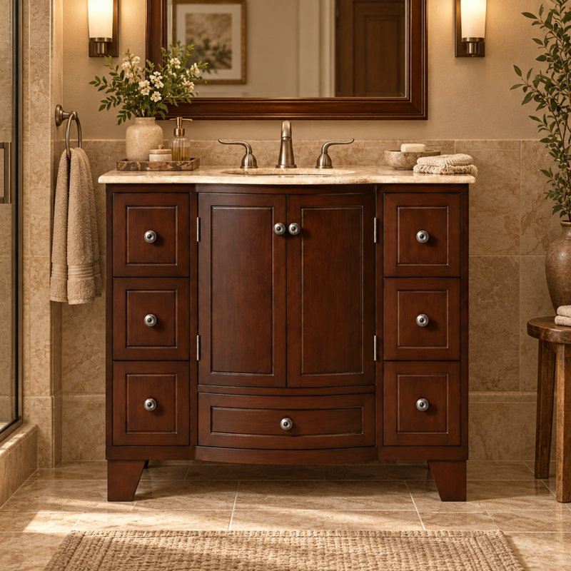 40'' Traditional Single Bathroom Vanity Set with Undermount Sink, Dark Brown Freestanding Bathroom Cabinet with 7 Drawers and Double-Door Storage