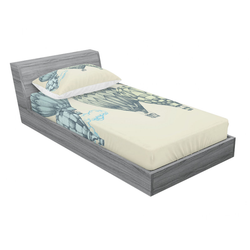 Ensemble de draps Hot Air Ballons dans des tons doux Fly in the Sky, Ensemble de draps pour lit simple avec 1 taie d'or
