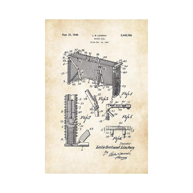 Hockey Goal by Patent77 - Wrapped Canvas Gallery-Wrapped Canvas Giclée, 20.32 cm H x 30.48 cm W