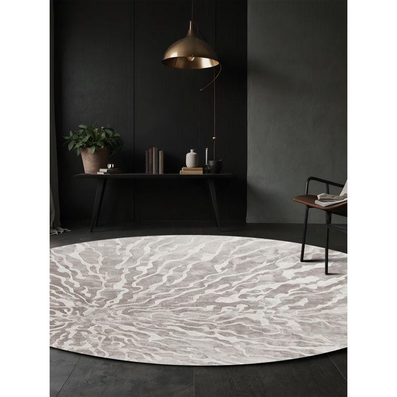 Machine Washable Grey Area Rug, Round 7'