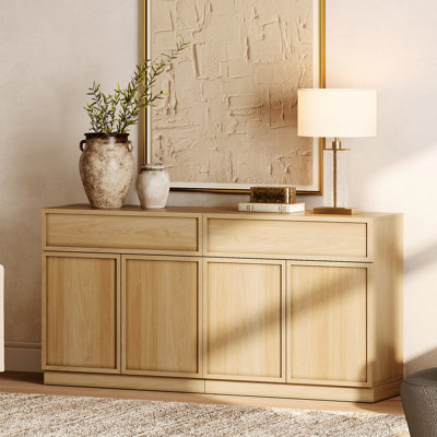 Modern Accent Cabinet with 4 Doors and Drawer, Multifunctional Accent Chest with Large Storage and Adjustable Shelf