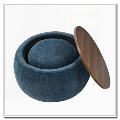 2-in-1 Round Storage Ottoman,Convertible End Table & Footrest with Small Seat